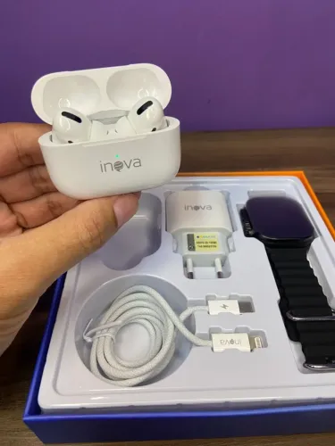 Kit Relogio Smartwath + Fone Bluetooth+ Fonte + Cabo saída Lightning - INOVA WFCC-1Z756