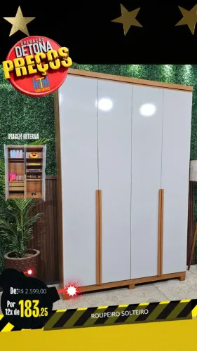 Roupeiro solteiro 100%MDF 4 portas 2 gavetas 