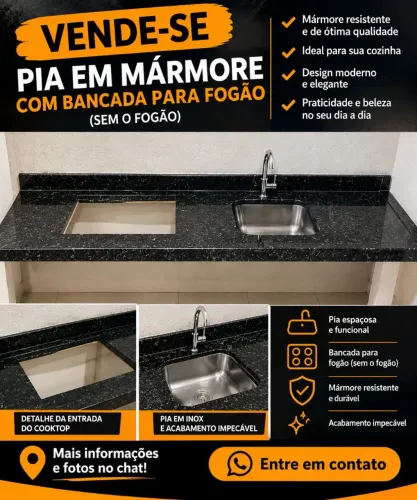 Pia de marmore com bancada de fogão