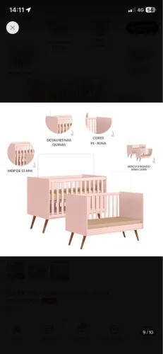 Berço Americano Rosa Vira Cama