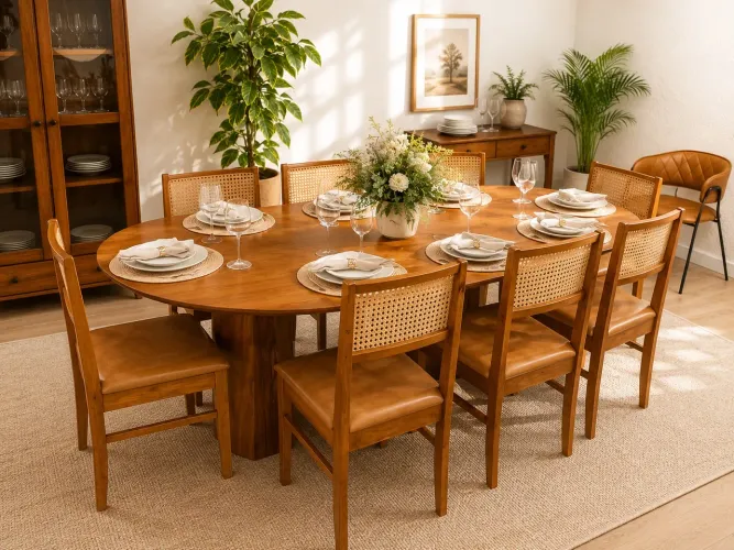 CONJUNTO MESA DE JANTAR COM 8 CADEIRAS - MEDIDAS 240x130