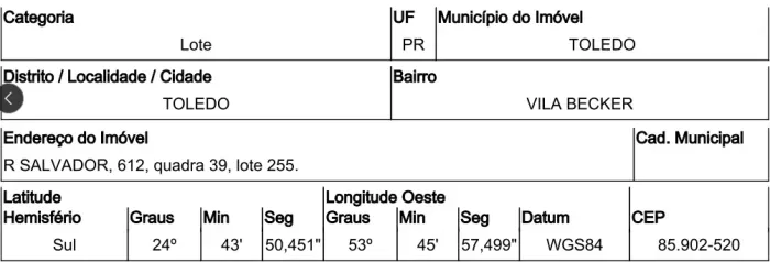 Imóvel com excelente proposta Terreno no Vila Becker, Toledo - PR, Nº 612, 469m² | Licita
