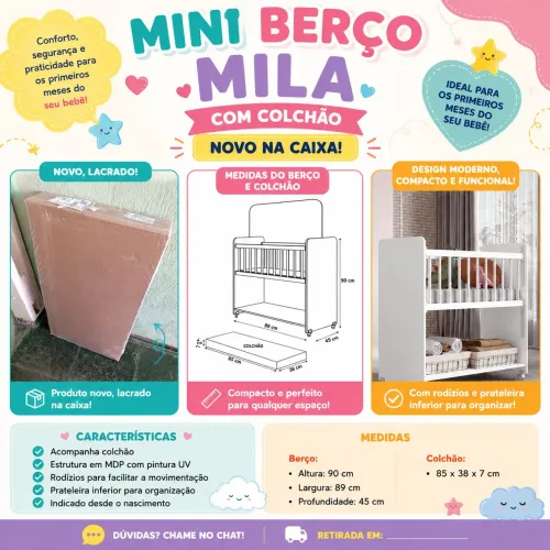 Mini Berço Mila com Colchão - Novo na Caixa!