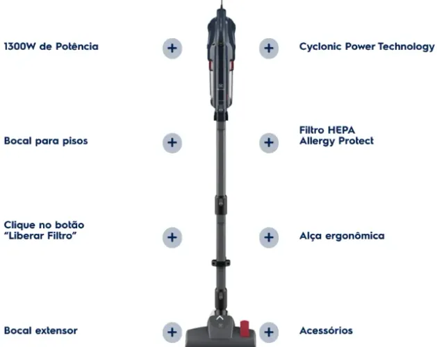 Aspirador de Pó Vertical com Fio Electrolux 1300W 3 em 1 Cyclone Power Filtro HEPA 127V