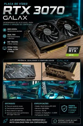 Placa de Vídeo GALAX GeForce RTX 3070 8GB GDDR6 - Excelente Estado