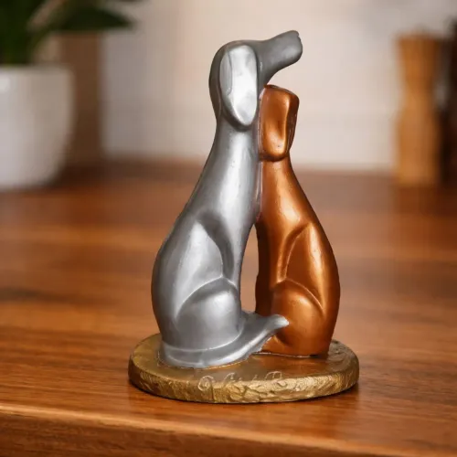 Escultura Love Dog Artesanal Gesso 