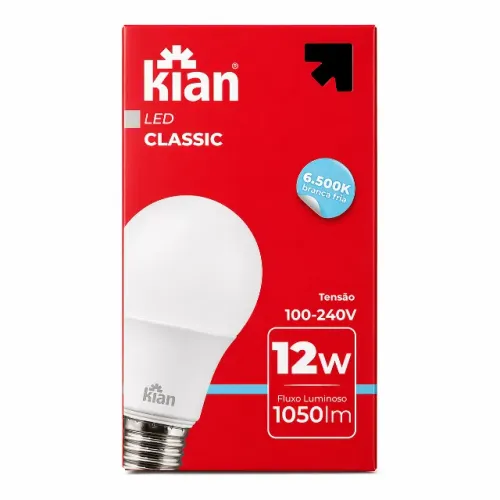 Lâmpada LED Kian Classic 12W 6500K Branca Fria Bivolt 1050lm Alto Brilho pode ser retirado