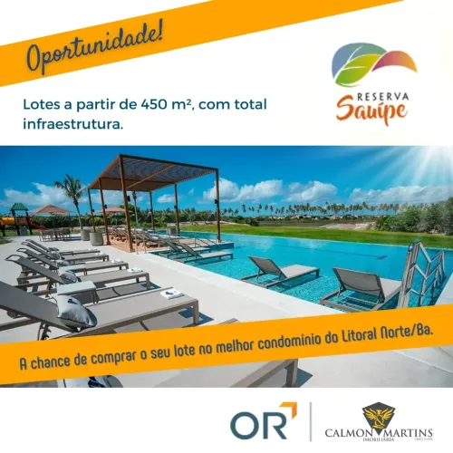 RESERVA SAUÍPE, Lotes de 450 a 620 m², vista mar a 300metros da praia