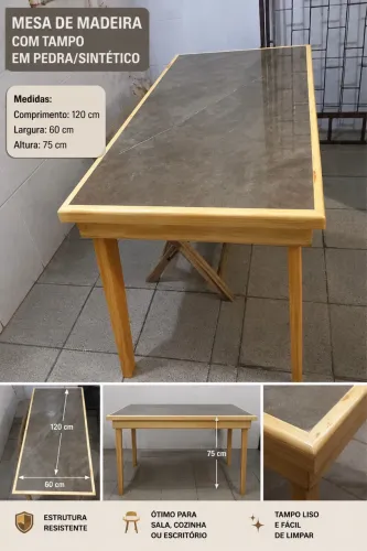 Mesa em Madeira com Tampo em Porcelanato Linda e Resistente