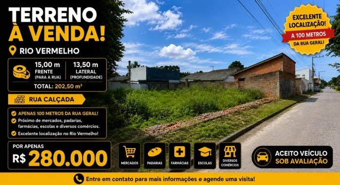 Terreno com 15m  de  frente rio vermelho 