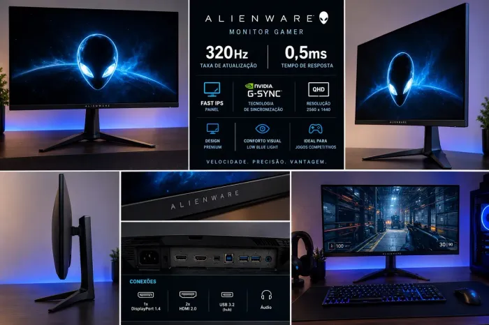 Monitor 320hz 0,5ms Alienware, 24,5 polegadas IPs Fast