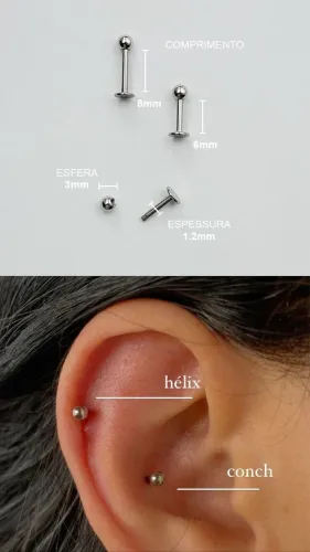 KIT 2 Piercing Labret Esfera Aço Cirúrgico NOVO! Vai na embalagem