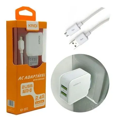 Carregador Veicular Kaidi 2.4A + Cabo Micro USB - Novo