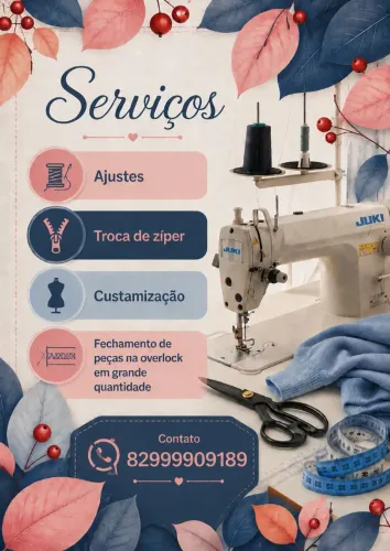 Costura de roupas e peças, conserto e costumização.                                       