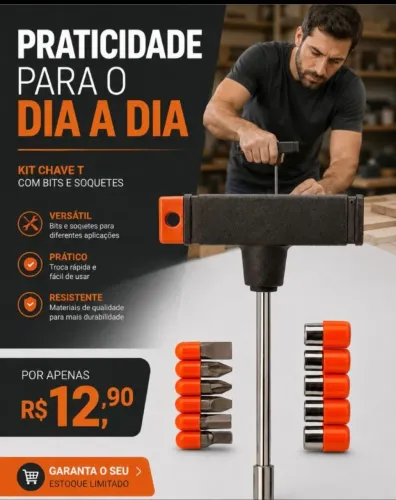 CHAVE T MULTIFUNCIONAL - 12 PONTAS INTERCAMBIÁVEIS