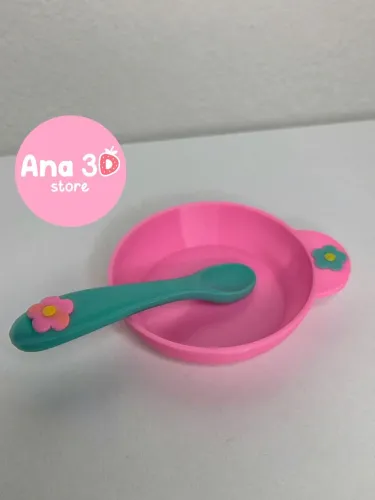 Pratinho e colher com ímã impressos em 3D para Baby Alive Comer e Brincar