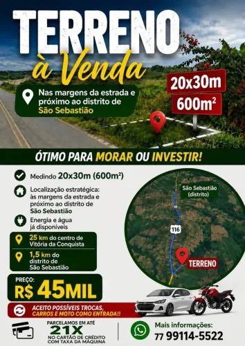 Terreno 20x30m próximo povoado São Sebastiãllll