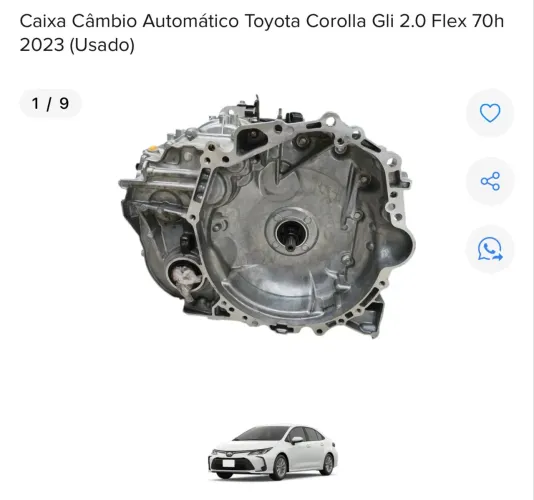 CÂMBIO AUTOMÁTICO TOYOTA COROLLA 2.0 GLI 2023