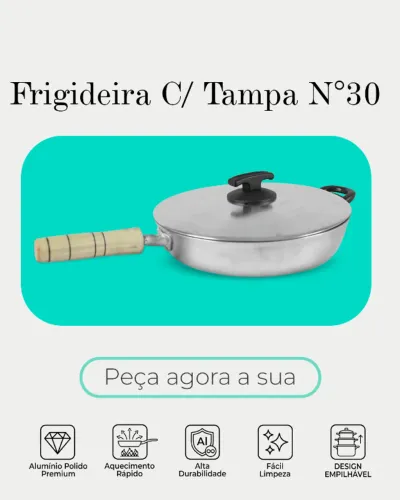 Frigideira com Tampa de Alumínio Batido e Polido