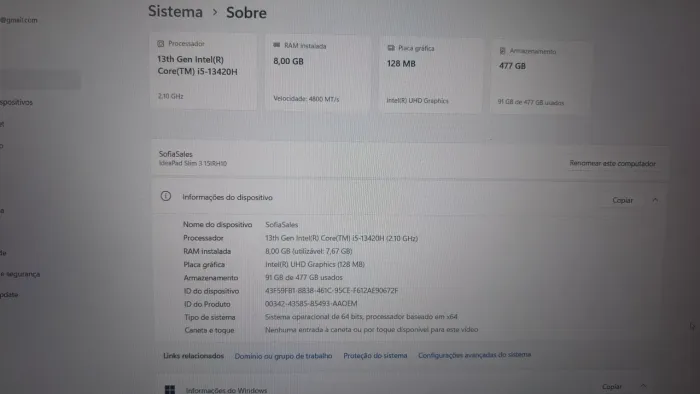 Notebook Lenovo 13 geração