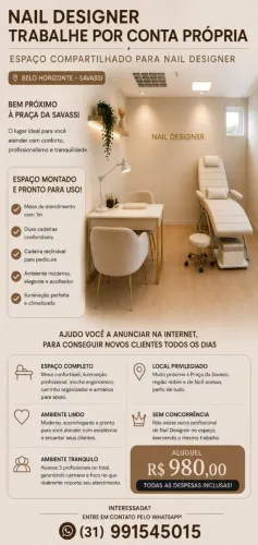 Nail design trabalhe por conta própria no seu espaço