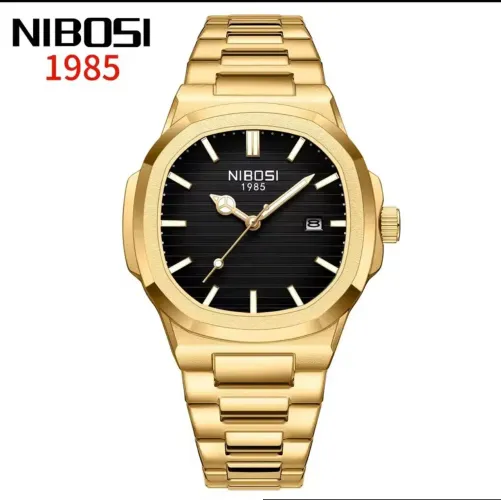 NIBOSI 2632 "Gold/Black" - Relógio Analógico Clássico/Social com Marcador de Data