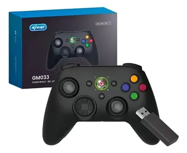Controle Sem Fio Knup KP-GM034 Preto Xbox 360 e PC Recarregável USB