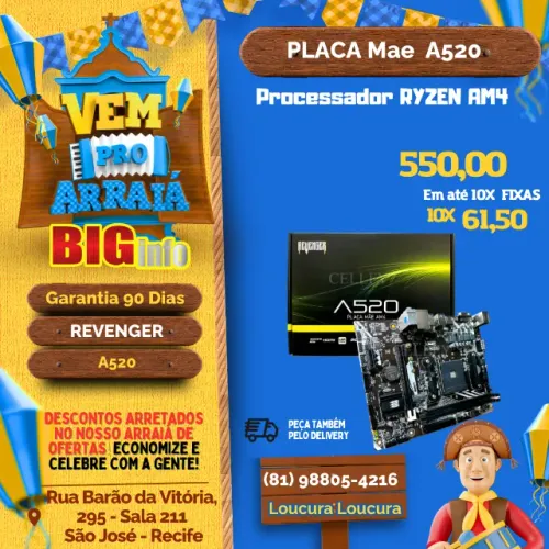 Placa Mãe Ryzen A520 Am4 Amd Hdmi Ddr4 16gb 6 Gb Usb 3.0