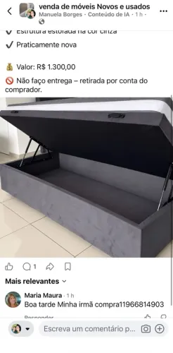 CAMA SOLTEIRO BAÚ ESTOFADA + COLCHÃO - PRATICAMENTE NOVA