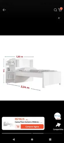 Cama solteiro com baú e prateleira 