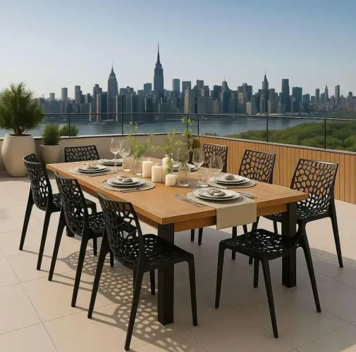 Mesa De Jantar 150x90 + 6 Cadeiras Gruvyer Design Retrô