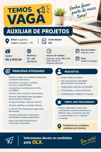 VAGA: AUXILIAR DE PROJETOS<br>