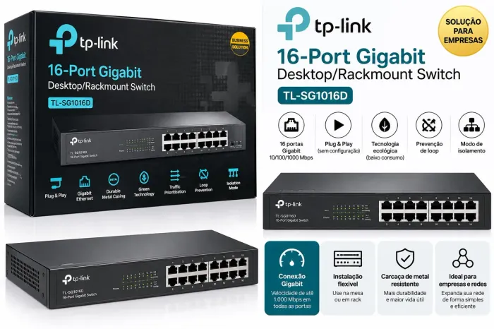 Switch TP-Link TL-SG1016D - 16 Portas Gigabit