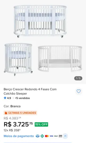 Berço Crescer Redondo 4 Fases Com Colchão Sleeper