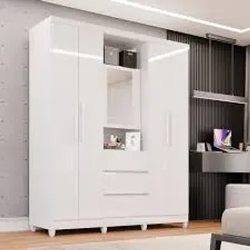 Guarda Roupa Capelinha Prime 5Pts 3Gvs c Espelho Branco Imop - Entrega Rápida!
