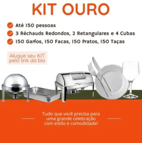 Kit Ouro para Festas: Locação de Rechauds e Louças Completas para até 150 Pessoas!