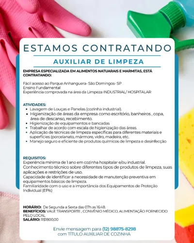 Auxiliar de Limpeza com experiencia em Limpeza Industrial