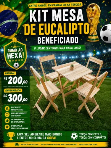 Kit mesa em eucalipto com 4 cadeiras