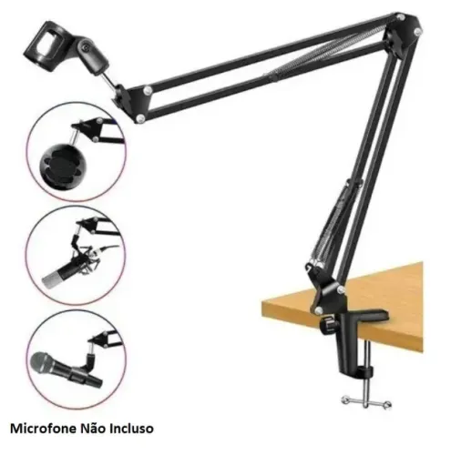 Braço Articulado Suporte p/ Microfone Profissional Hyperx Quadcast E Solocast Mesa Podcast