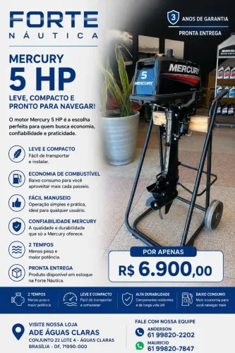 Motor de Popa Mercury 5 HP Novo | Pronta Entrega em Brasília