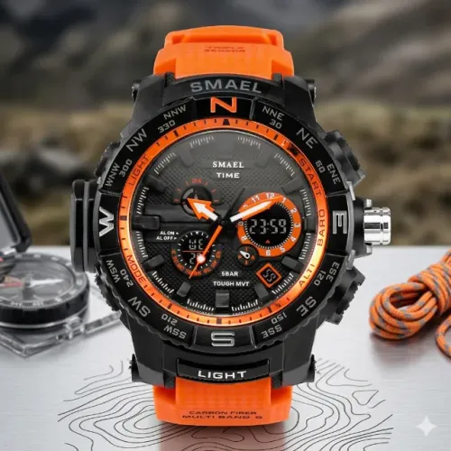 Relógio esportivo Time S-shock 1531 SMAEL de quartzo display duplo LED analógico e digital