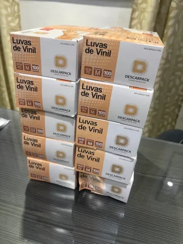 Kit de 10 caixas de luvas de vinil, sem pó, tamanho M. 1000 unidades