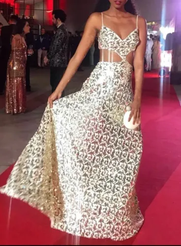 Vestido paetê longo fabulous agilita 36 novo