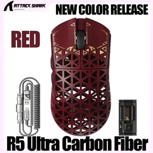 ATTACK SHARK R5 Ultra Mouse -Sem fio -Fibra de Carbono -8K com 42000 DPI - Sensor PAW3950