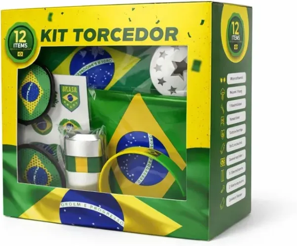 Kit copa do mundo, vuvuzela, corneta, bandeira do brasil, faixa e muito mais