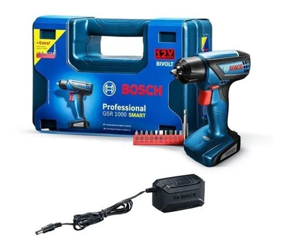 Furadeira sem fio de 6mm Bosch GSR 1000 Smart 12V + acessório com maleta de transporte 110