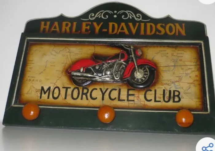 Lindo Quadro Cabideiro Harley Davidson Madeira Maciça - Relevo-Moto