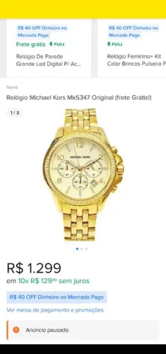 Vendo Relógio Michael kors MK 5347 luxo CHRONOGRAPH com cristais.
