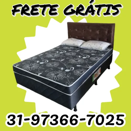 CAMA BOX CASAL COMPLETA / COLCHÃO D33 6CM DE ESPUMA FIXO