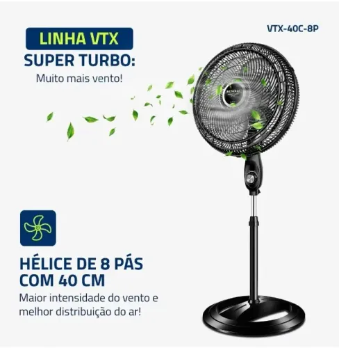 Lacrado Ventilador de Coluna Turbo Silencioso 8 Hélices 40cm 3 Vel. 140W 220V - Mondial